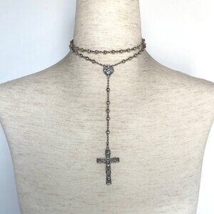 Signed VTG Sterling Silver 925 Beaded St Joseph Mary Rosary Cross Necklace 25"